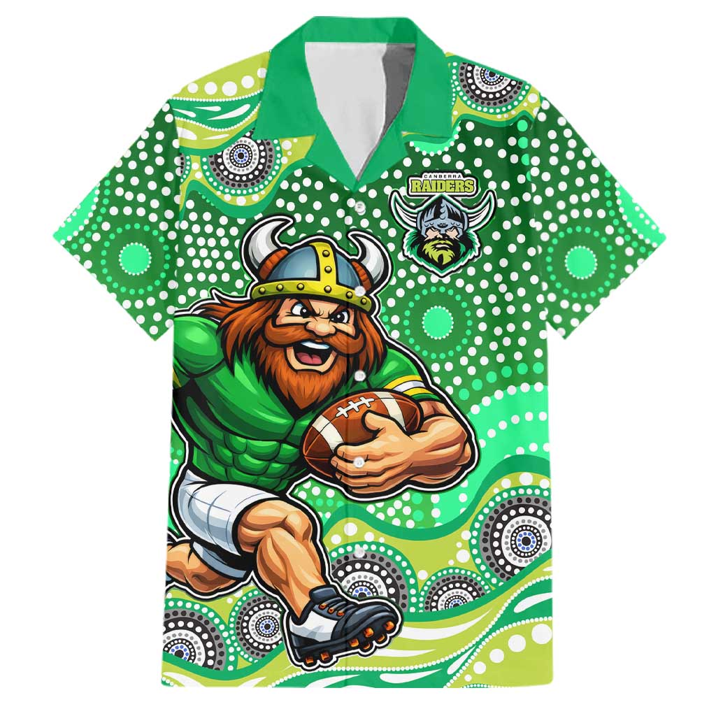 Canberra Raiders Family Matching Off Shoulder Short Dress and Hawaiian Shirt Aboriginal Dot Pattern - Rugby Mascot Heritage Pride