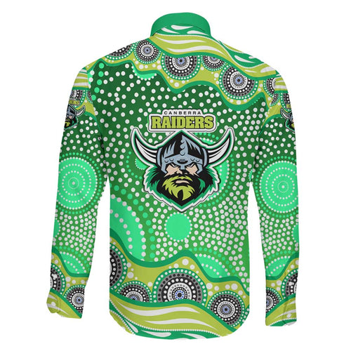 Canberra Raiders Family Matching Off Shoulder Short Dress and Hawaiian Shirt Aboriginal Dot Pattern - Rugby Mascot Heritage Pride