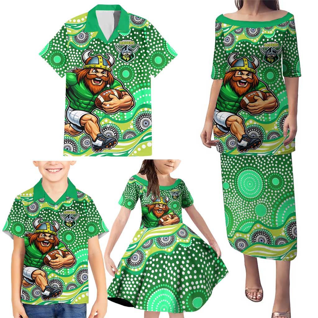 Canberra Raiders Family Matching Puletasi and Hawaiian Shirt Aboriginal Dot Pattern - Rugby Mascot Heritage Pride