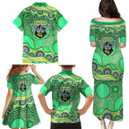Canberra Raiders Family Matching Puletasi and Hawaiian Shirt Aboriginal Dot Pattern - Rugby Mascot Heritage Pride