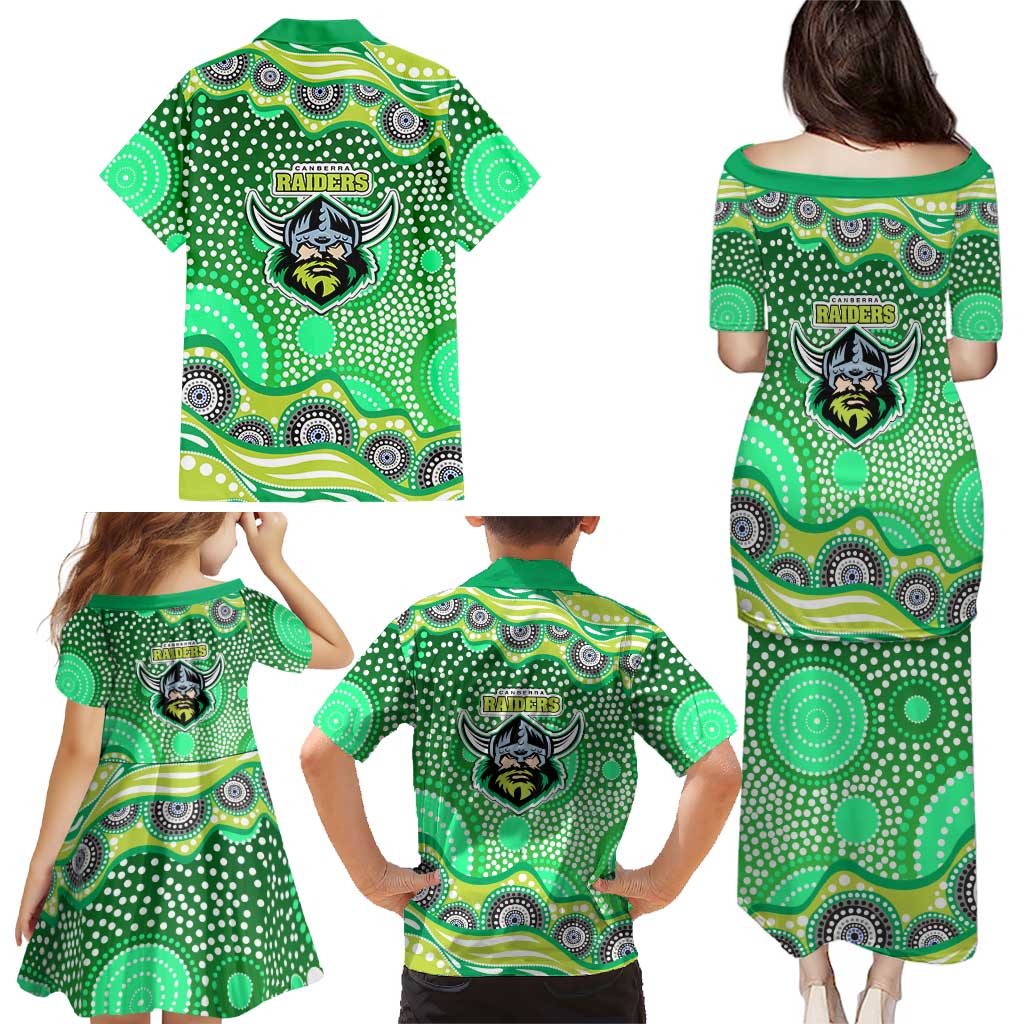 Canberra Raiders Family Matching Puletasi and Hawaiian Shirt Aboriginal Dot Pattern - Rugby Mascot Heritage Pride