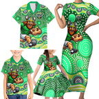 Canberra Raiders Family Matching Short Sleeve Bodycon Dress and Hawaiian Shirt Aboriginal Dot Pattern - Rugby Mascot Heritage Pride