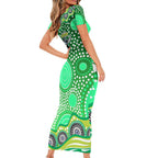 Canberra Raiders Family Matching Short Sleeve Bodycon Dress and Hawaiian Shirt Aboriginal Dot Pattern - Rugby Mascot Heritage Pride