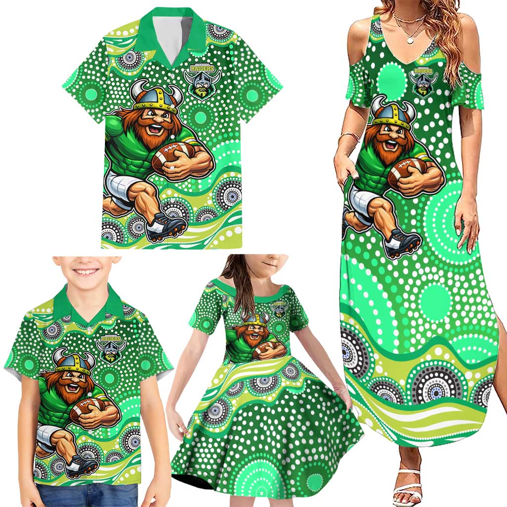 Canberra Raiders Family Matching Summer Maxi Dress and Hawaiian Shirt Aboriginal Dot Pattern - Rugby Mascot Heritage Pride