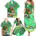 Canberra Raiders Family Matching Summer Maxi Dress and Hawaiian Shirt Aboriginal Dot Pattern - Rugby Mascot Heritage Pride