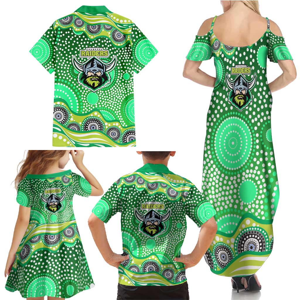Canberra Raiders Family Matching Summer Maxi Dress and Hawaiian Shirt Aboriginal Dot Pattern - Rugby Mascot Heritage Pride