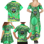 Canberra Raiders Family Matching Summer Maxi Dress and Hawaiian Shirt Aboriginal Dot Pattern - Rugby Mascot Heritage Pride