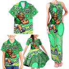 Canberra Raiders Family Matching Tank Maxi Dress and Hawaiian Shirt Aboriginal Dot Pattern - Rugby Mascot Heritage Pride