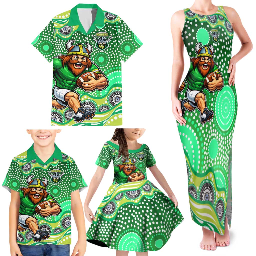 Canberra Raiders Family Matching Tank Maxi Dress and Hawaiian Shirt Aboriginal Dot Pattern - Rugby Mascot Heritage Pride