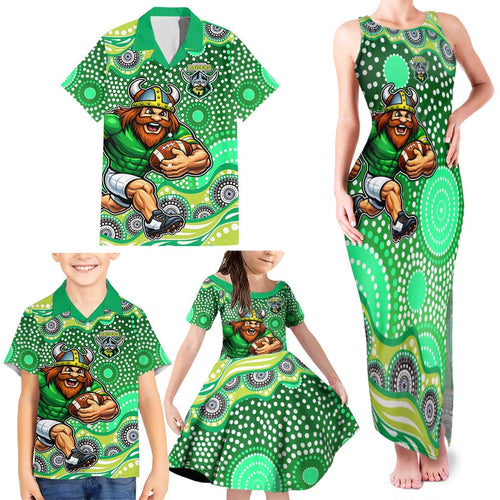 Canberra Raiders Family Matching Tank Maxi Dress and Hawaiian Shirt Aboriginal Dot Pattern - Rugby Mascot Heritage Pride
