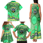Canberra Raiders Family Matching Tank Maxi Dress and Hawaiian Shirt Aboriginal Dot Pattern - Rugby Mascot Heritage Pride