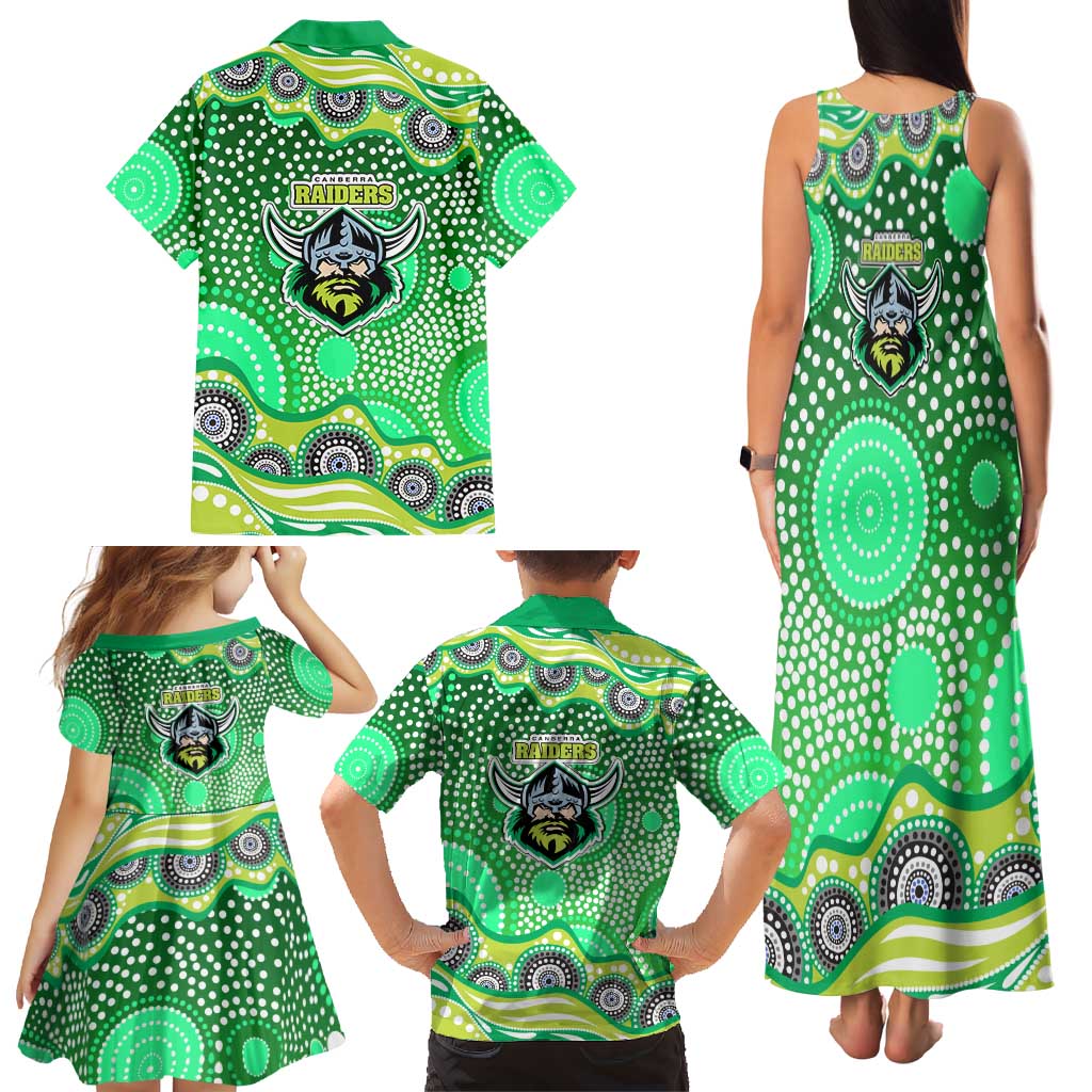 Canberra Raiders Family Matching Tank Maxi Dress and Hawaiian Shirt Aboriginal Dot Pattern - Rugby Mascot Heritage Pride