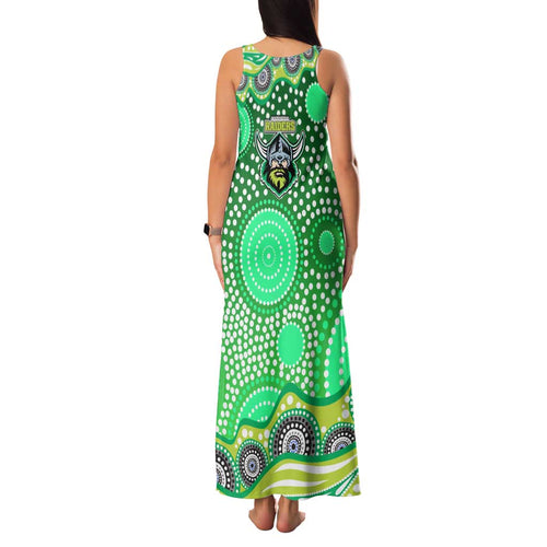 Canberra Raiders Family Matching Tank Maxi Dress and Hawaiian Shirt Aboriginal Dot Pattern - Rugby Mascot Heritage Pride