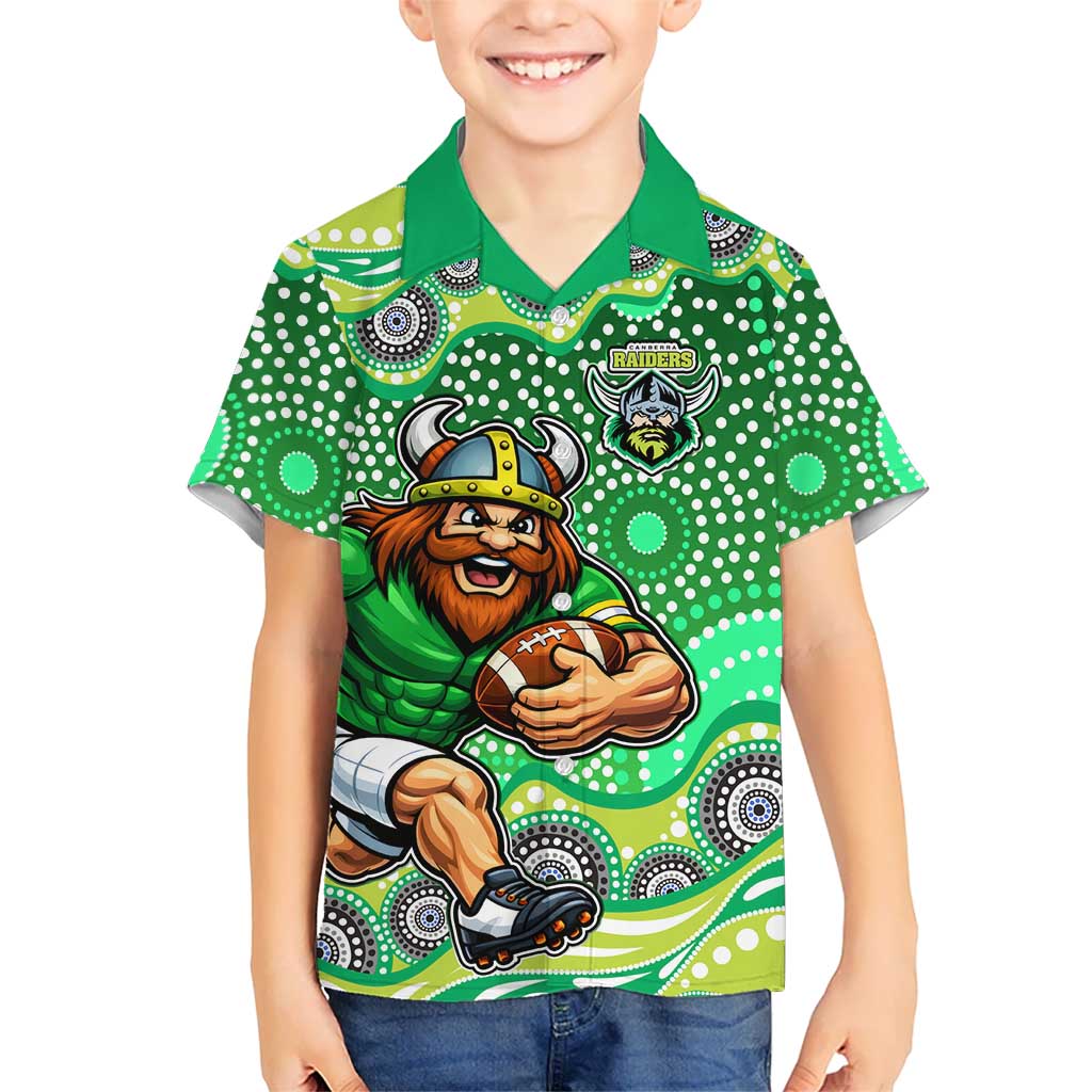 Canberra Raiders Kid Hawaiian Shirt Aboriginal Dot Pattern - Rugby Mascot Heritage Pride