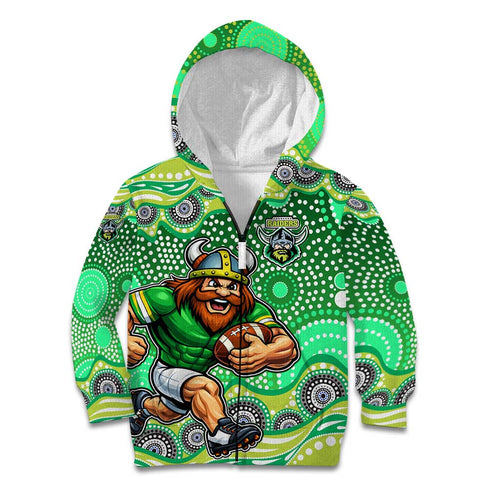 Canberra Raiders Kid Hoodie Aboriginal Dot Pattern - Rugby Mascot Heritage Pride