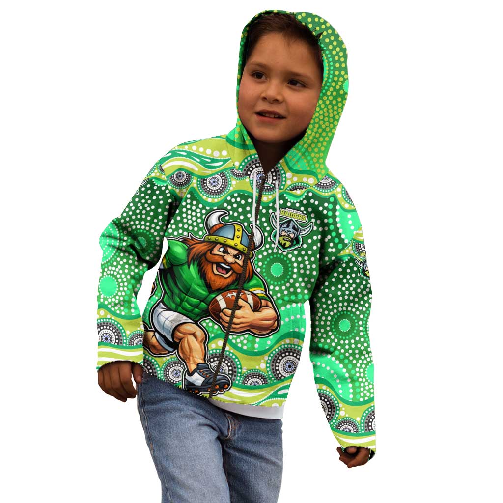 Canberra Raiders Kid Hoodie Aboriginal Dot Pattern - Rugby Mascot Heritage Pride