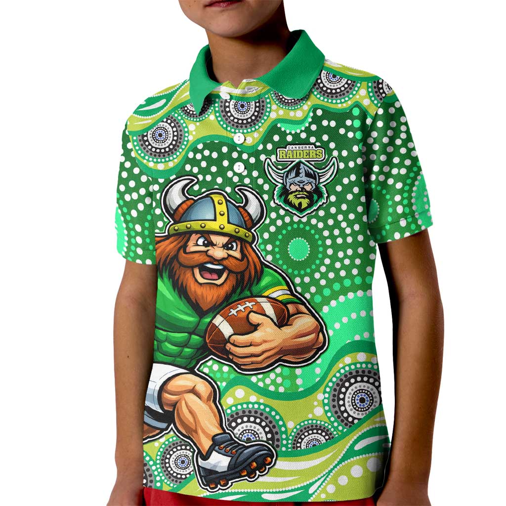 Canberra Raiders Kid Polo Shirt Aboriginal Dot Pattern - Rugby Mascot Heritage Pride