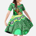 Canberra Raiders Kid Short Sleeve Dress Aboriginal Dot Pattern - Rugby Mascot Heritage Pride