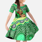 Canberra Raiders Kid Short Sleeve Dress Aboriginal Dot Pattern - Rugby Mascot Heritage Pride
