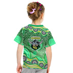 Canberra Raiders Kid T Shirt Aboriginal Dot Pattern - Rugby Mascot Heritage Pride