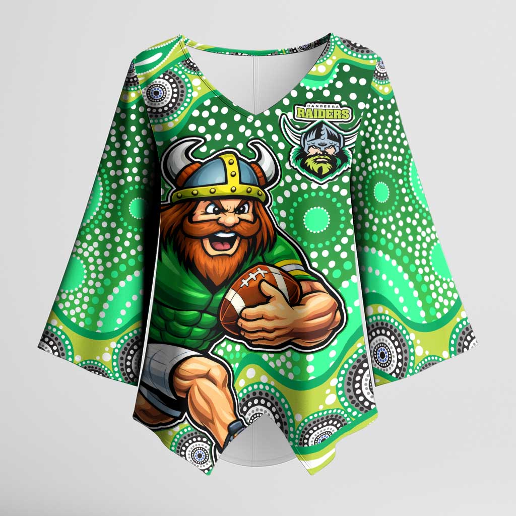 Canberra Raiders Kimono Sleeve Blouse Aboriginal Dot Pattern - Rugby Mascot Heritage Pride