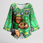 Canberra Raiders Kimono Sleeve Blouse Aboriginal Dot Pattern - Rugby Mascot Heritage Pride