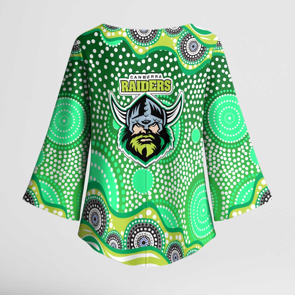 Canberra Raiders Kimono Sleeve Blouse Aboriginal Dot Pattern - Rugby Mascot Heritage Pride