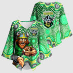 Canberra Raiders Kimono Sleeve Blouse Aboriginal Dot Pattern - Rugby Mascot Heritage Pride