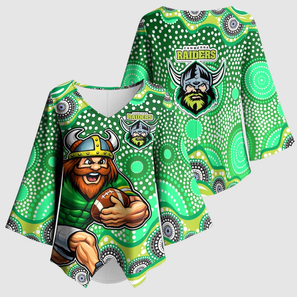 Canberra Raiders Kimono Sleeve Blouse Aboriginal Dot Pattern - Rugby Mascot Heritage Pride