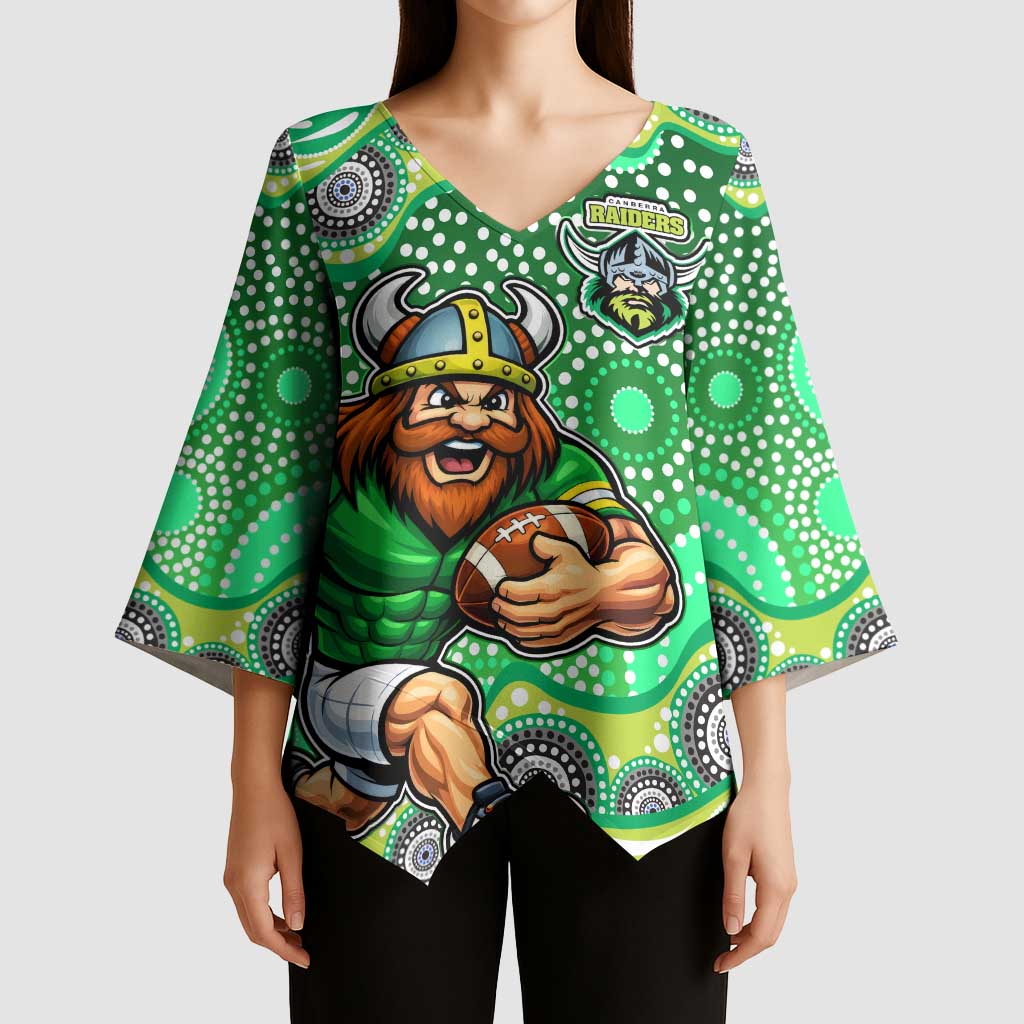 Canberra Raiders Kimono Sleeve Blouse Aboriginal Dot Pattern - Rugby Mascot Heritage Pride