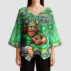 Canberra Raiders Kimono Sleeve Blouse Aboriginal Dot Pattern - Rugby Mascot Heritage Pride