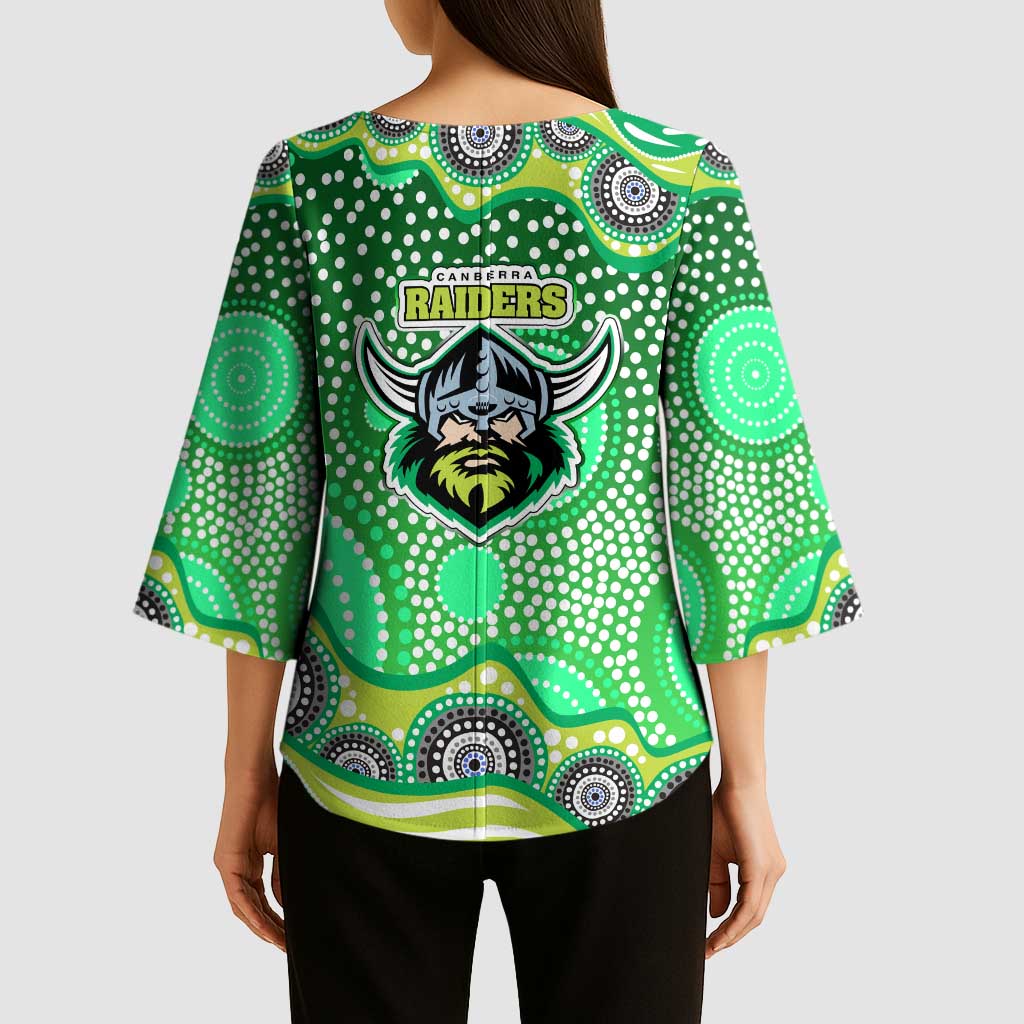 Canberra Raiders Kimono Sleeve Blouse Aboriginal Dot Pattern - Rugby Mascot Heritage Pride