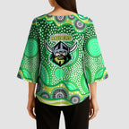 Canberra Raiders Kimono Sleeve Blouse Aboriginal Dot Pattern - Rugby Mascot Heritage Pride