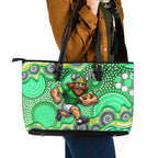 Canberra Raiders Leather Tote Bag Aboriginal Dot Pattern - Rugby Mascot Heritage Pride