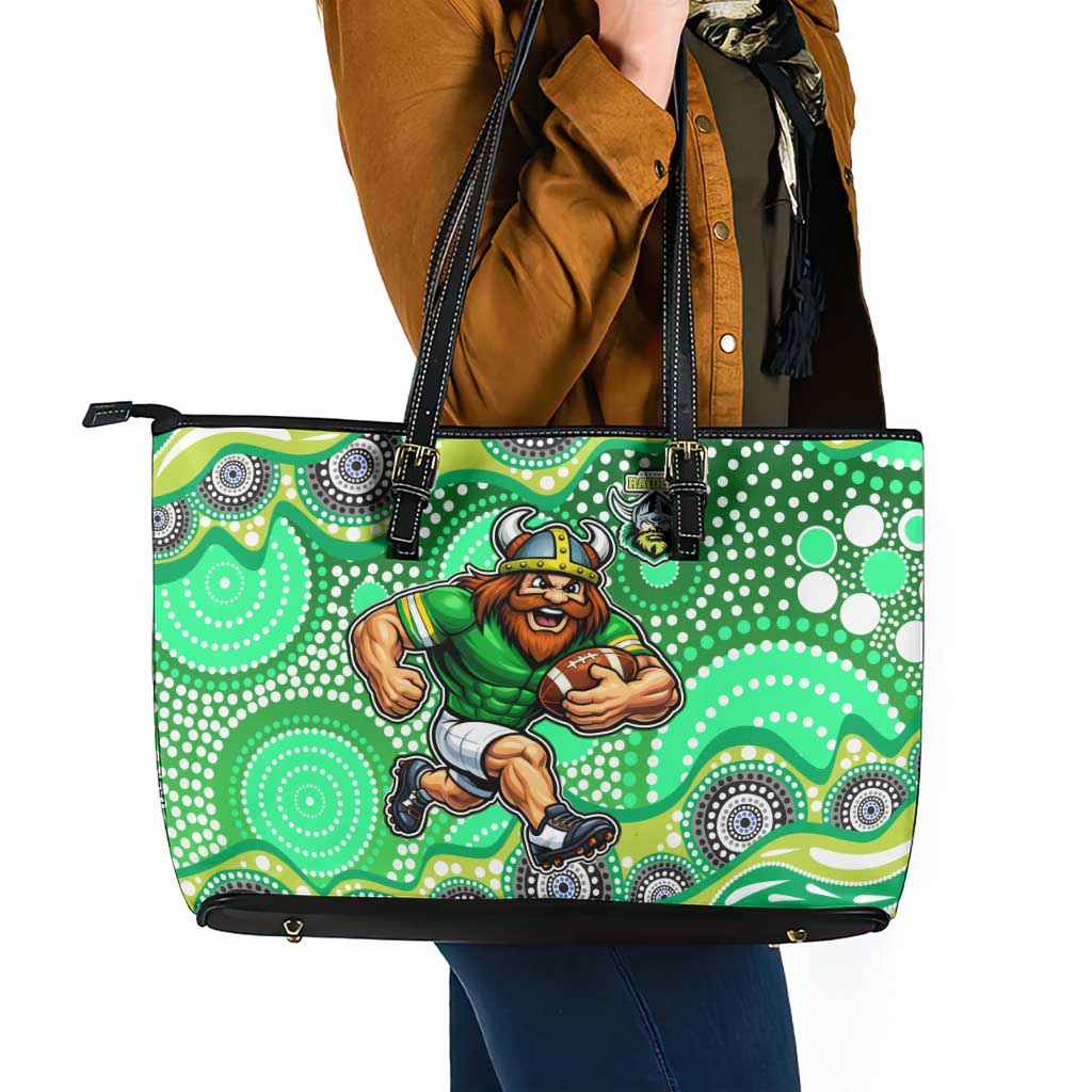 Canberra Raiders Leather Tote Bag Aboriginal Dot Pattern - Rugby Mascot Heritage Pride