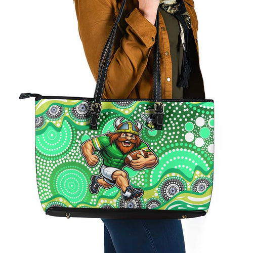 Canberra Raiders Leather Tote Bag Aboriginal Dot Pattern - Rugby Mascot Heritage Pride