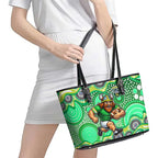 Canberra Raiders Leather Tote Bag Aboriginal Dot Pattern - Rugby Mascot Heritage Pride