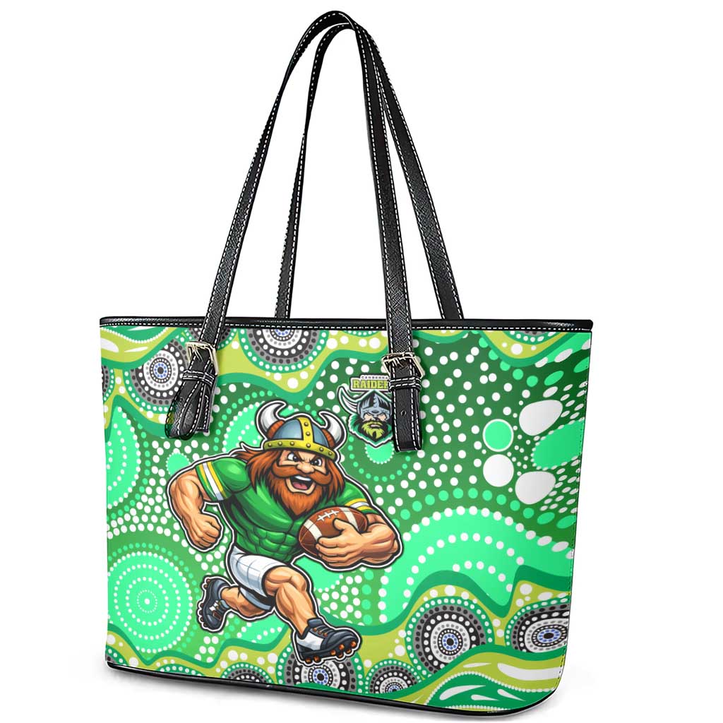 Canberra Raiders Leather Tote Bag Aboriginal Dot Pattern - Rugby Mascot Heritage Pride