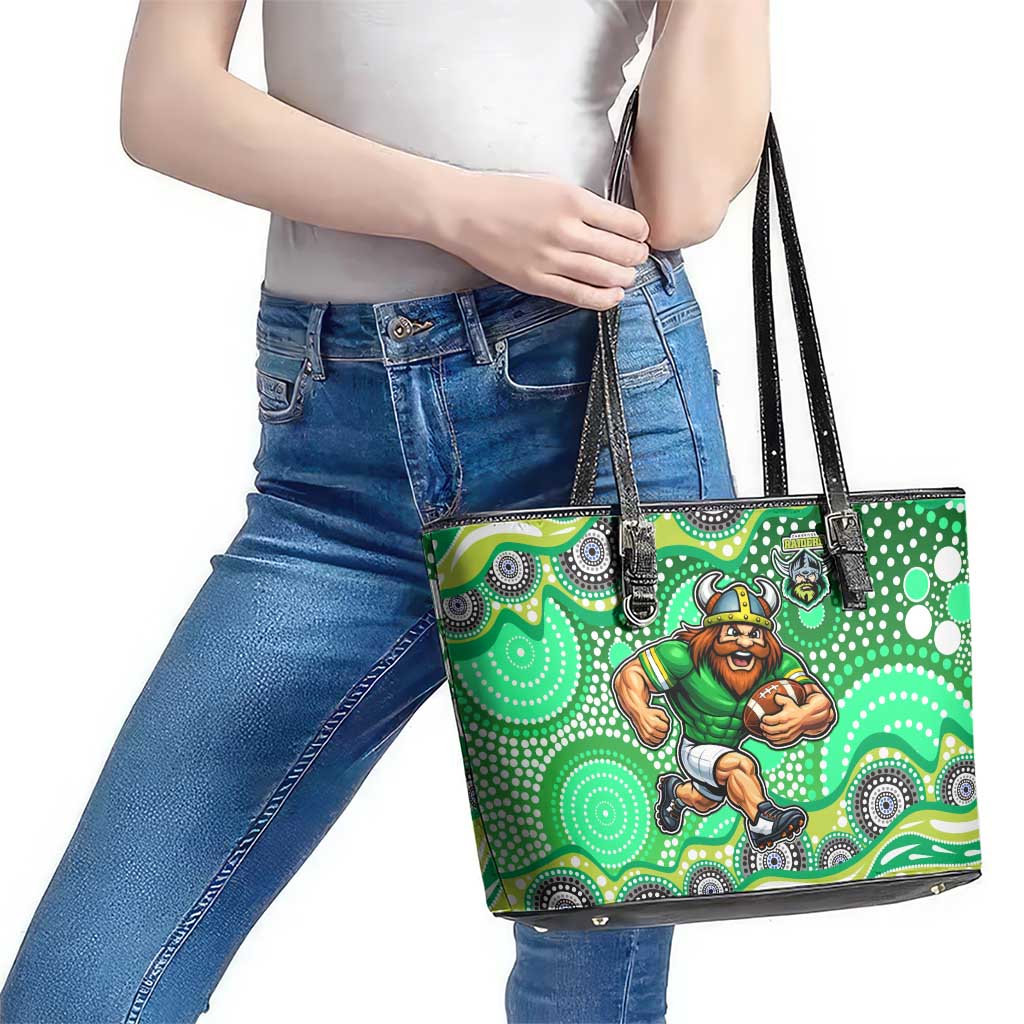 Canberra Raiders Leather Tote Bag Aboriginal Dot Pattern - Rugby Mascot Heritage Pride