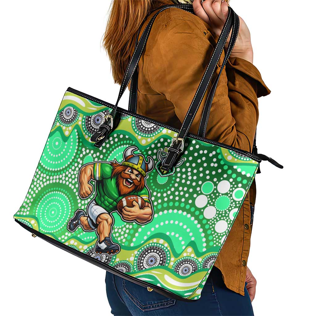Canberra Raiders Leather Tote Bag Aboriginal Dot Pattern - Rugby Mascot Heritage Pride