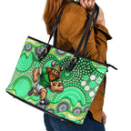 Canberra Raiders Leather Tote Bag Aboriginal Dot Pattern - Rugby Mascot Heritage Pride
