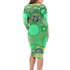 Canberra Raiders Long Sleeve Bodycon Dress Aboriginal Dot Pattern - Rugby Mascot Heritage Pride