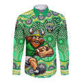 Canberra Raiders Long Sleeve Button Shirt Aboriginal Dot Pattern - Rugby Mascot Heritage Pride