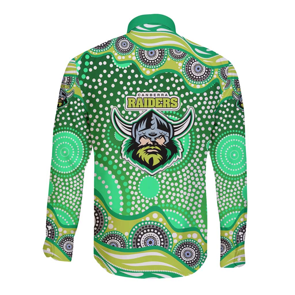 Canberra Raiders Long Sleeve Button Shirt Aboriginal Dot Pattern - Rugby Mascot Heritage Pride