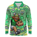 Canberra Raiders Long Sleeve Polo Shirt Aboriginal Dot Pattern - Rugby Mascot Heritage Pride