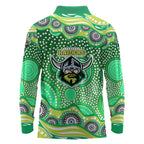 Canberra Raiders Long Sleeve Polo Shirt Aboriginal Dot Pattern - Rugby Mascot Heritage Pride