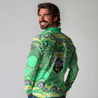 Canberra Raiders Long Sleeve Polo Shirt Aboriginal Dot Pattern - Rugby Mascot Heritage Pride