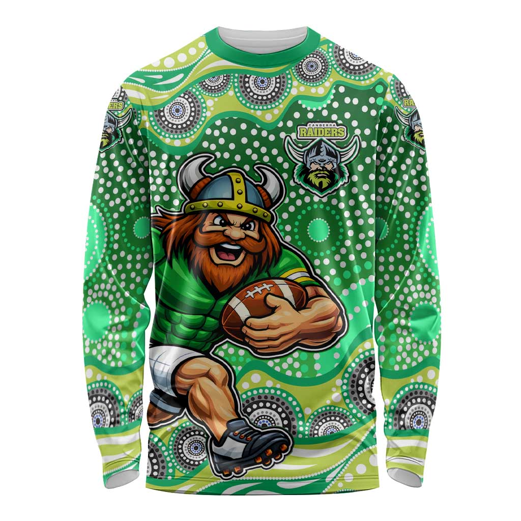Canberra Raiders Long Sleeve Shirt Aboriginal Dot Pattern - Rugby Mascot Heritage Pride
