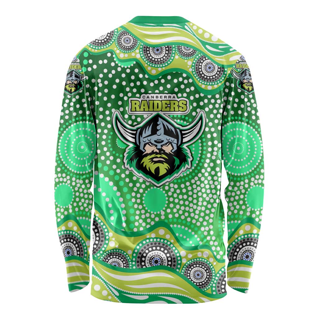 Canberra Raiders Long Sleeve Shirt Aboriginal Dot Pattern - Rugby Mascot Heritage Pride