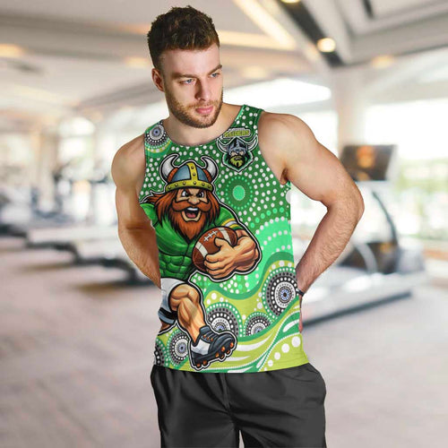 Canberra Raiders Men Tank Top Aboriginal Dot Pattern - Rugby Mascot Heritage Pride